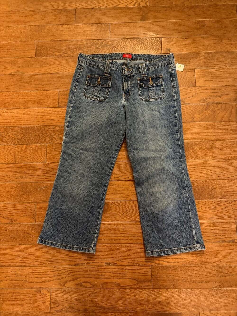 Mossimo Denim Jean Capri Cropped Flap Pocket Size 11 Blue